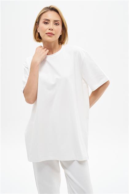 Bisiklet Yaka Beyaz Oversize T-Shirt