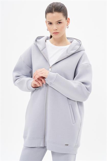 Üç İplik Oversize Gri Hoodie