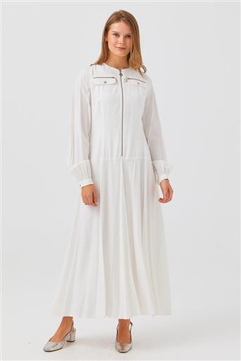 Fermuarlı Beyaz Elbise 