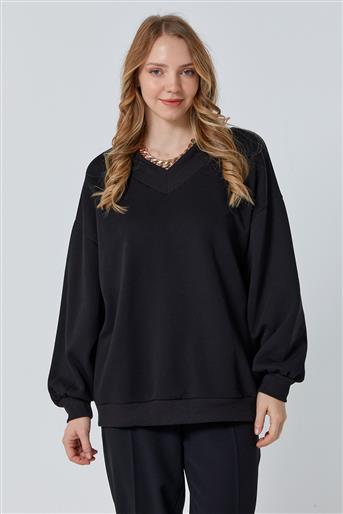 V Yaka Siyah Sweatshirt