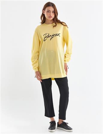 İşleme Logolu Sarı Sweatshirt