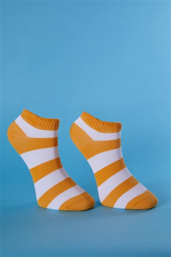 Çizgili Safran Patik Çorap