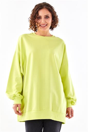 Oversize Basic Açık Yeşil Sweatshirt
