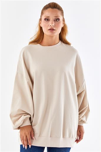 Oversize Basic Bej Sweatshirt