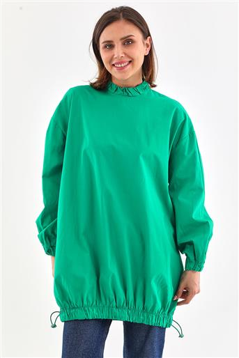 Fermuarlı Lastikli Benetton Yeşili Bluz
