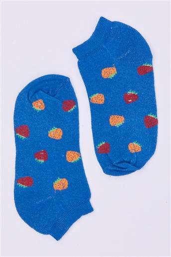 Çilek Desenli Soket Lacivert Çorap