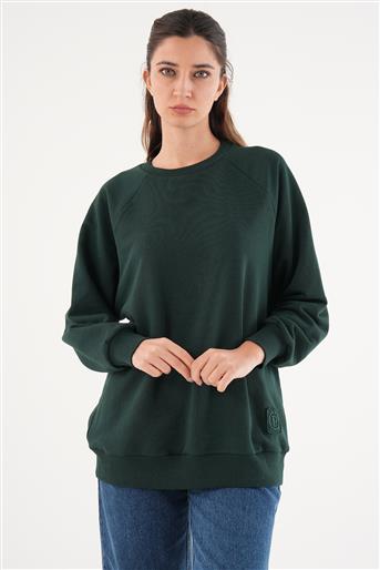 Reglan Kol Basic Koyu Yeşil Sweatshirt