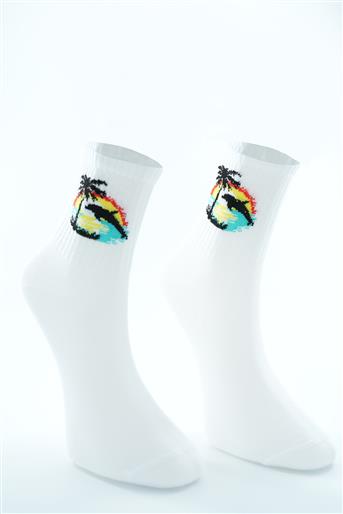 Hawaii Desenli Çorap-Siyah Beyaz 2312-203