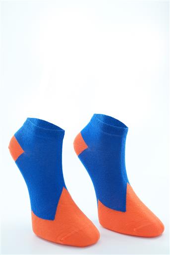 Baklava Desenli Soket Çorap-Turuncu Mavi 5124-364