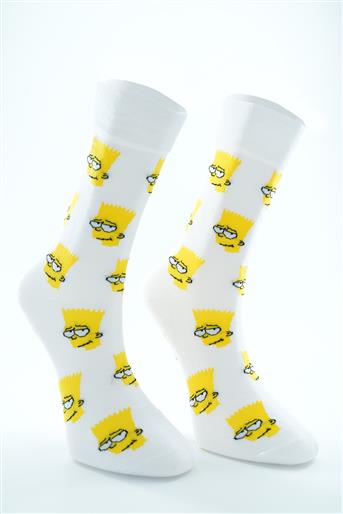 Simpsons Temalı Soket Çorap-Beyaz 1022-02