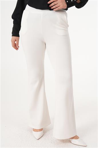 Örme İspanyol Paça Optik Beyaz Pantolon
