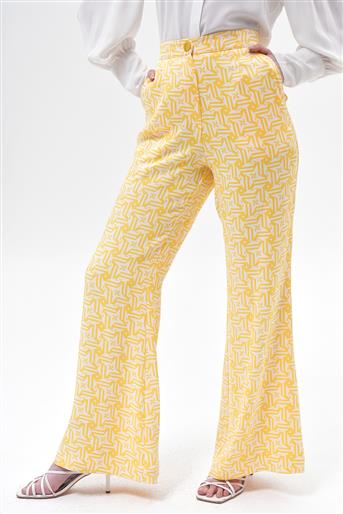 İspanyol Paça Yıldız Desenli Sarı Pantolon