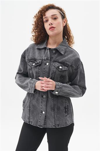 Düğmeli Siyah Jean Ceket