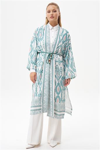 Etnik Desenli Mint Kimono