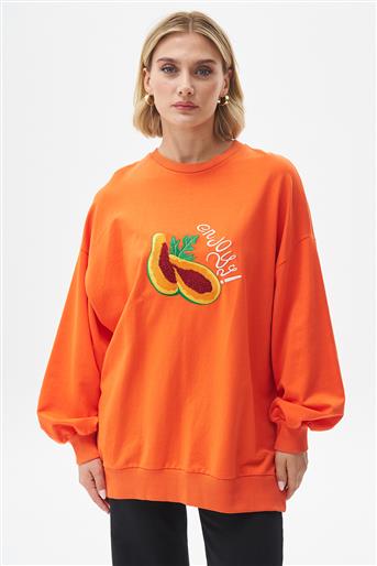 Önü Nakışlı Oranj Sweatshirt