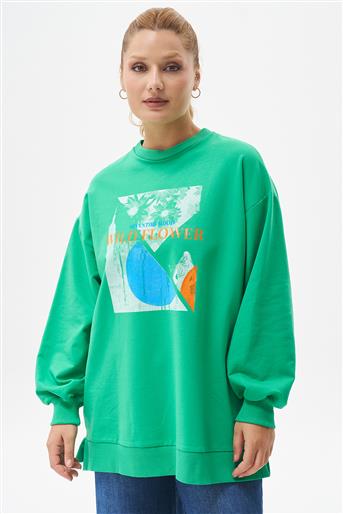 Çiçek Baskılı Benetton Yeşili Sweat