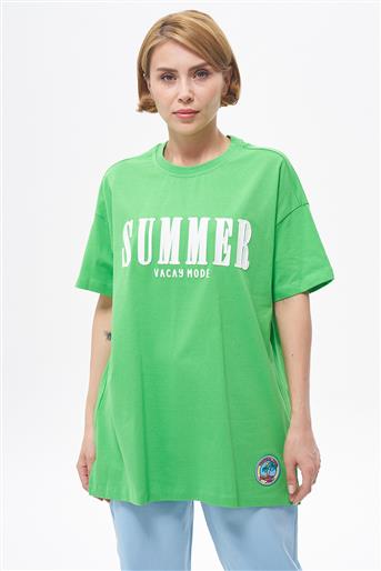 Baskı ve Etiket Detaylı Benetton Yeşili T-shirt