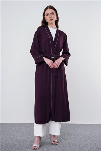 Beli Kuşaklı Uzun Mürdüm Kimono