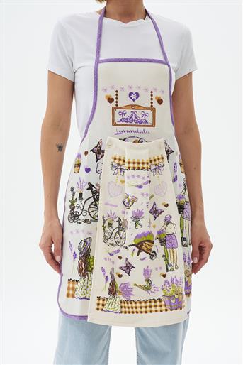 Kitchen Apron-Cream Purple ÖNLK-4460-490