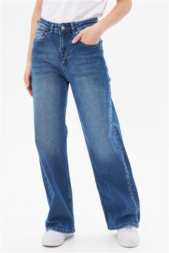 Wide Leg Lacivert Jean Pantolon