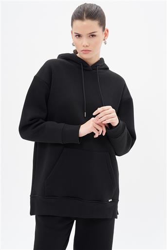 Basic Oversize Siyah Sweatshirt