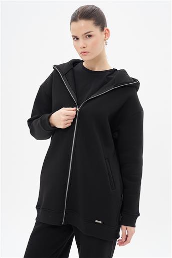 Üç İplik Oversize Siyah Hoodie