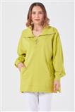 Dik Yaka Yarım Fermuarlı Fıstık Yeşili Sweatshirt