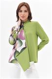 Desen Garnili Önü Volanlı Yeşil Bluz