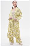 İkili Takım Keten Yaprak Desen Kimono-Asit 100057-R033