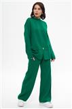 Önü Yırtmaçlı Delikli Tunik-Pantolon Benetton Yeşili İkili Takım