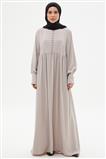 Elbise Yakası Ve Kolu İnci Düğmeli Beli Büzgülü-A.Vizon 330092-R028