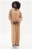 Dik Yaka Fermuarlı Camel Elbise
