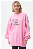 Yazı Baskılı Pembe Oversize Sweatshirt