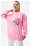 Pul İşlemeli Baskılı Şeker Pembe Sweatshirt