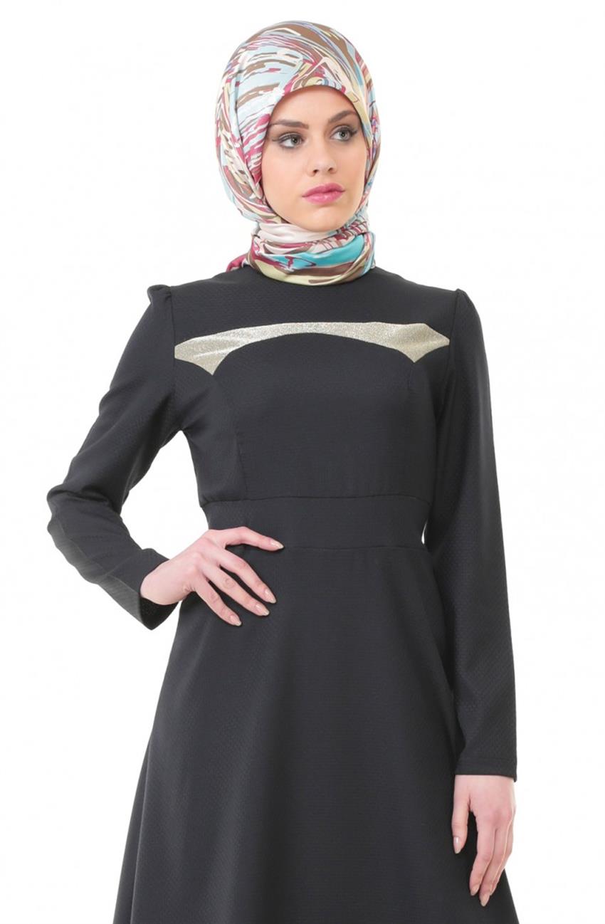 Ameerah Kloş Siyah Elbise 5908-01