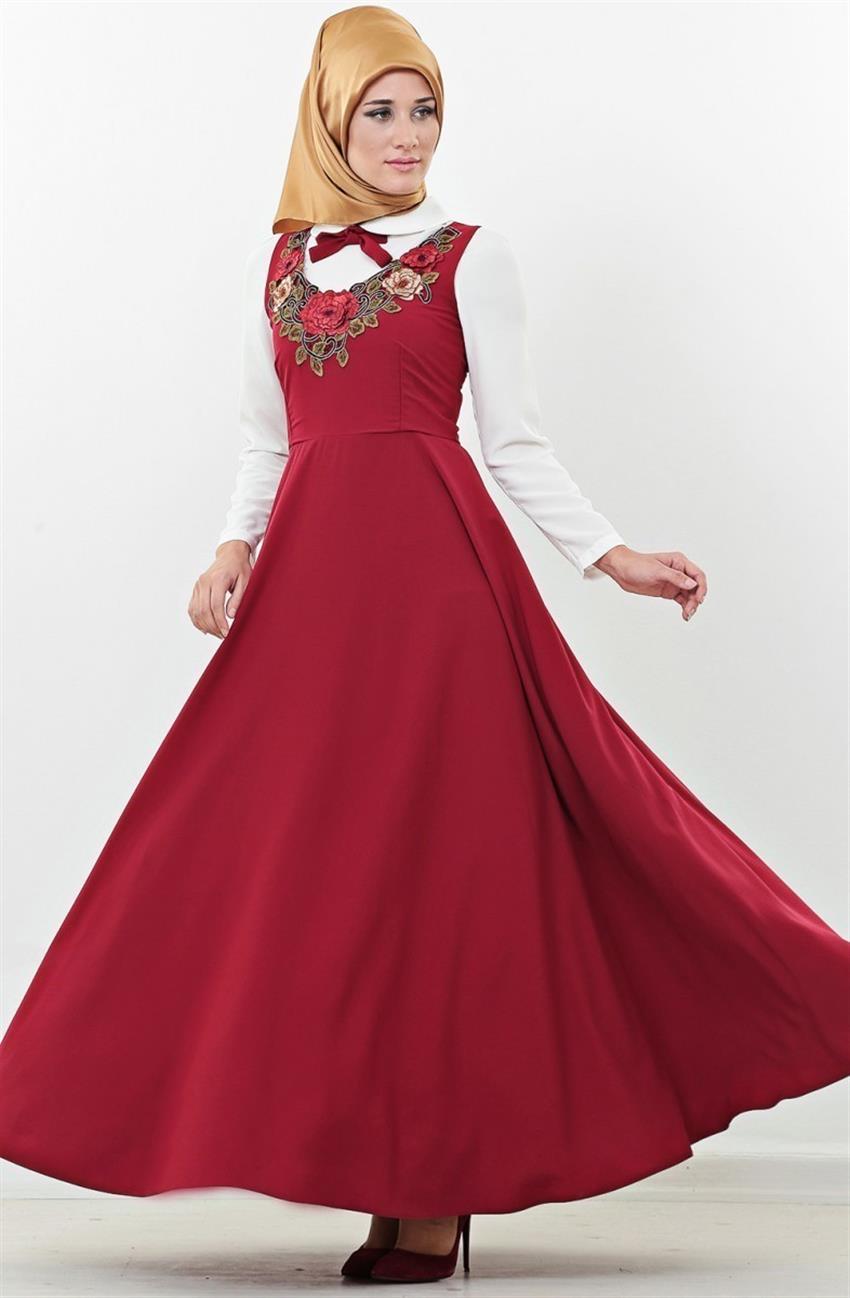 Kloş Kesim Elbise Bordo Takım 1537-67