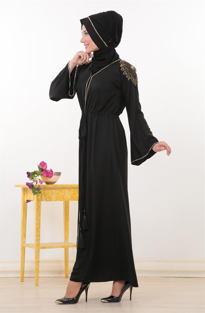 Shawl Abaya-Black Yellow 153-0129