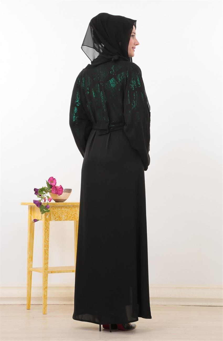 Shawl Abaya-Green Black 316-2101