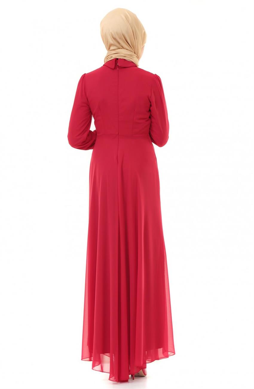 Boncuk İşlemeli Abiye Kırmızı Elbise ARM7027-34