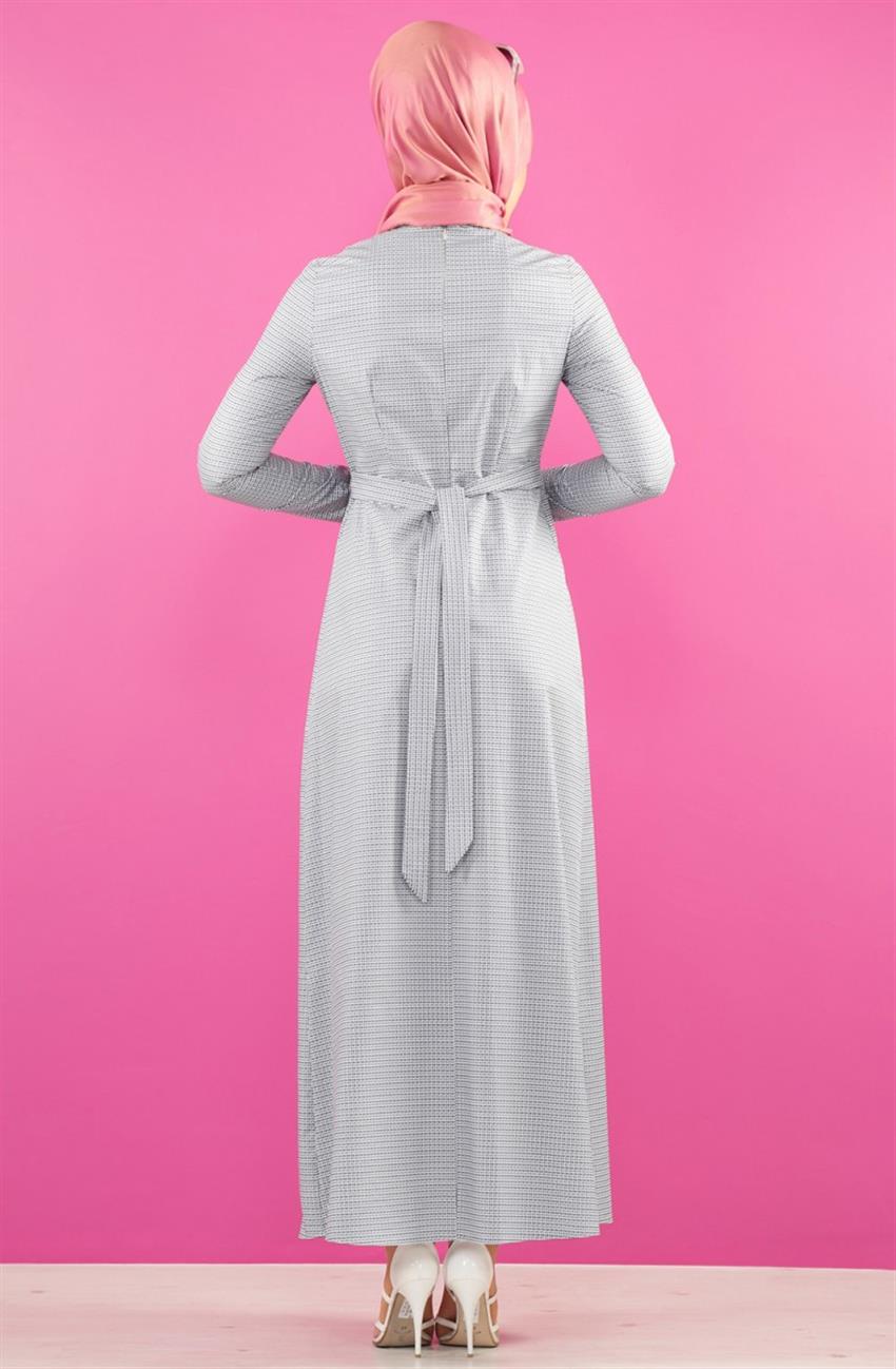 Dik Yaka Lacivert Elbise Beyaz 7043-1702