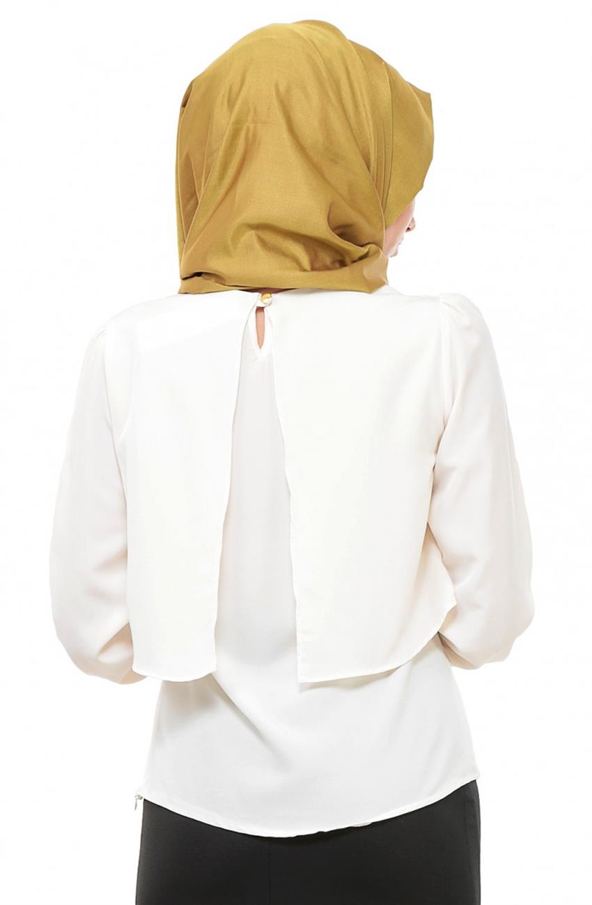 İnci Kolye Aksesuarlı Beyaz Bluz 9237-02