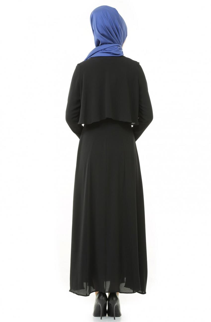 Pelerinli Siyah Elbise ZEN103-1004-01