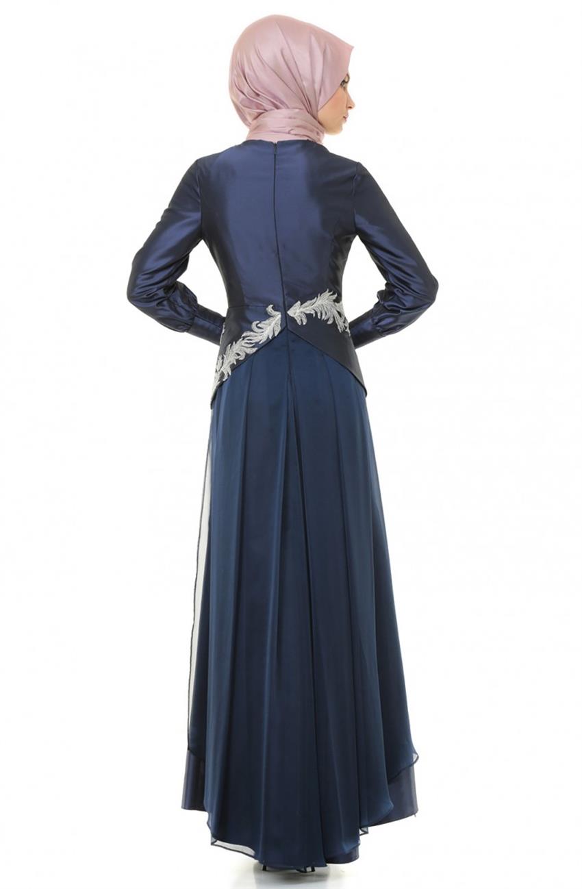 Nakış Detaylı Abiye Lacivert Elbise KA-A5-23022-11