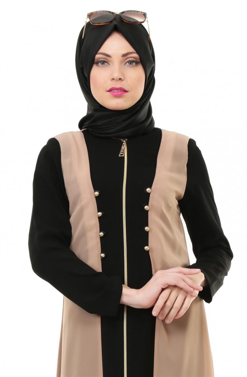 Abaya-Cream Black 750-02-1201