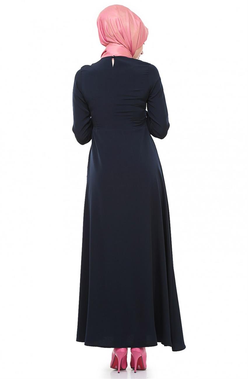 Pul Payet Detaylı Lacivert Elbise 5217-17