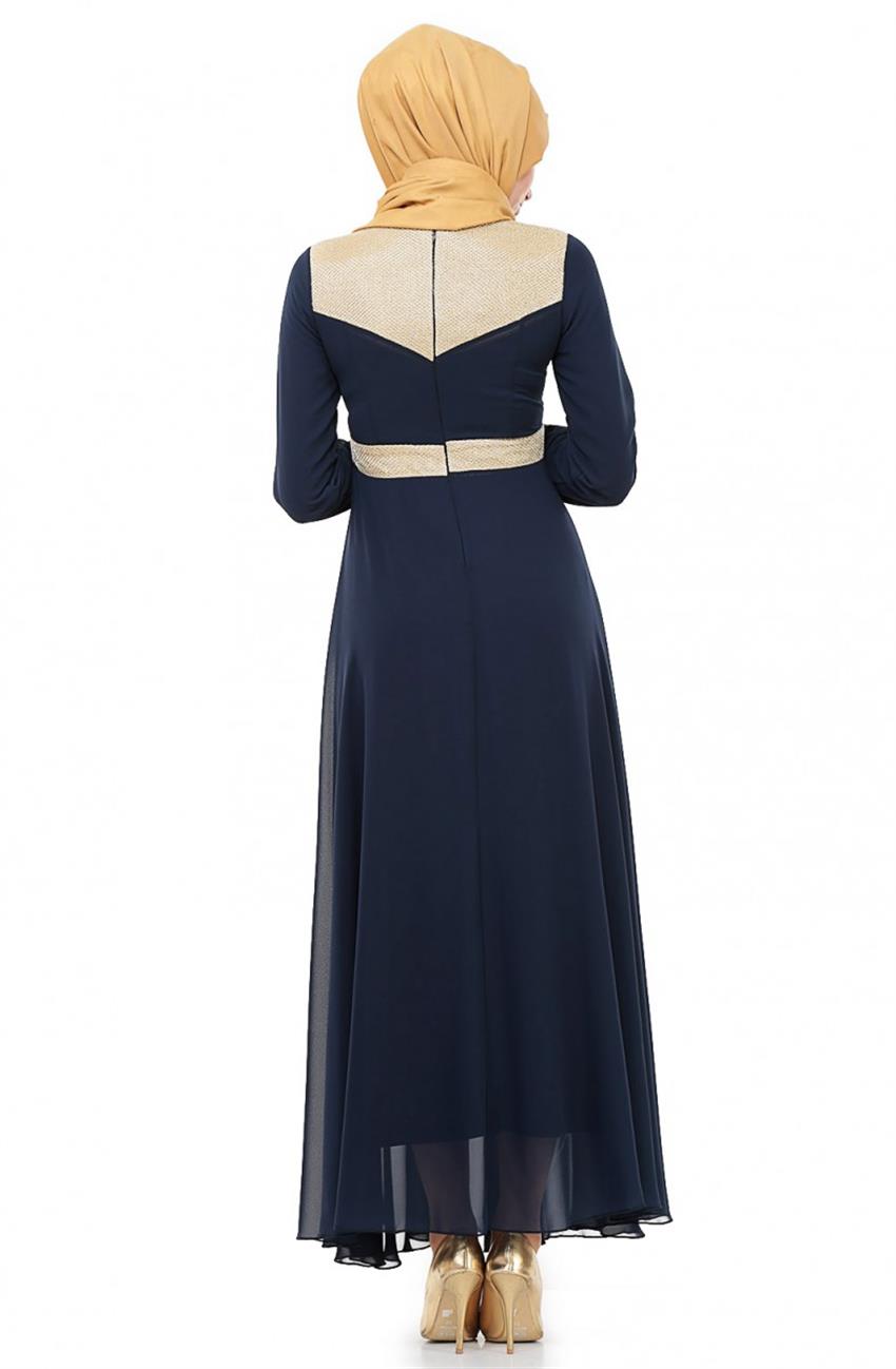 Güpür Detaylı Lacivert Elbise 5214-17
