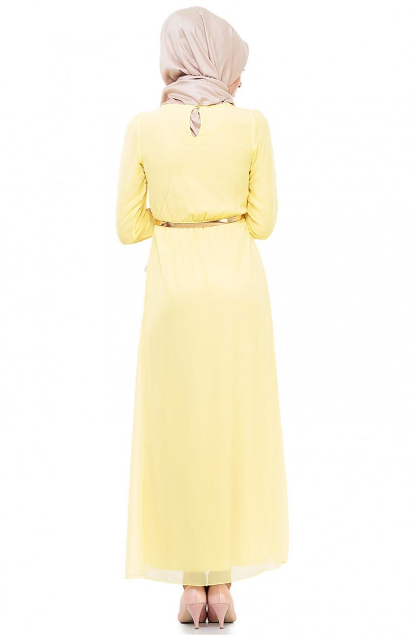 Şifon Sarı Elbise 3004-29