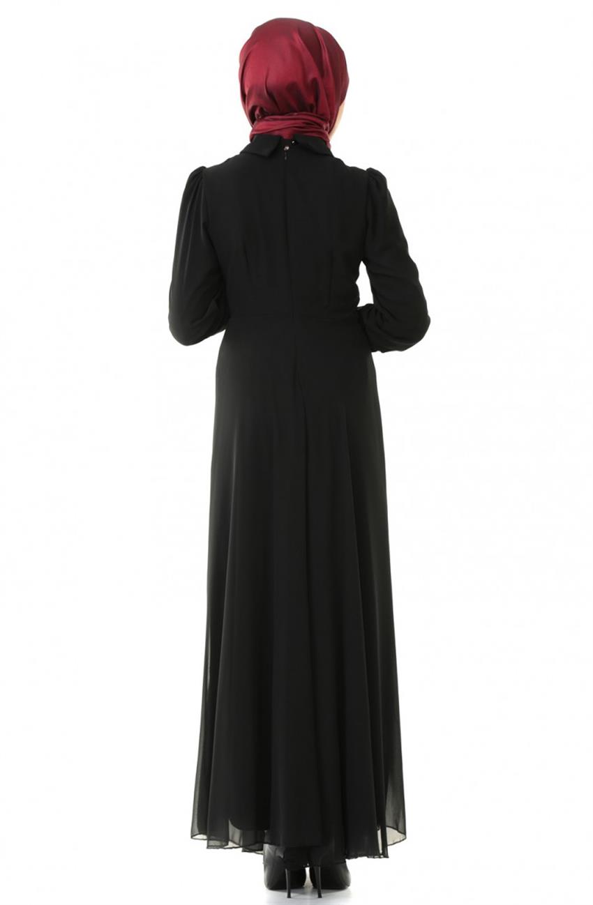Boncuk İşlemeli Abiye Siyah Elbise ARM7027-1-01