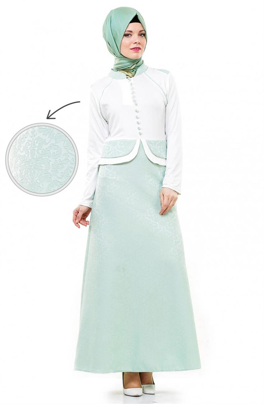 Jakarlı Mint Elbise Yeşili 8941-24