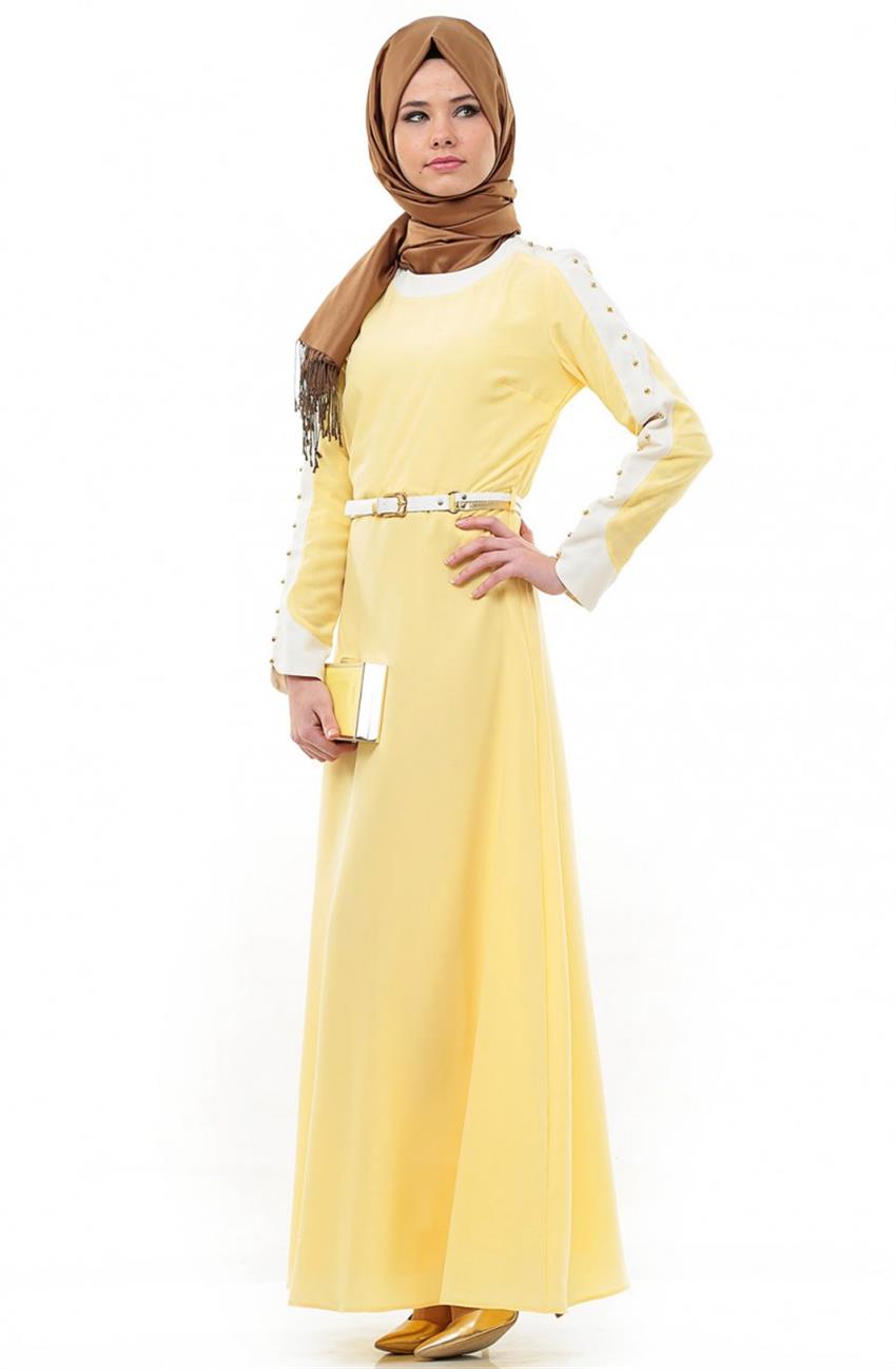 2 Renk Dress-Yellow Ecru 3633-2952